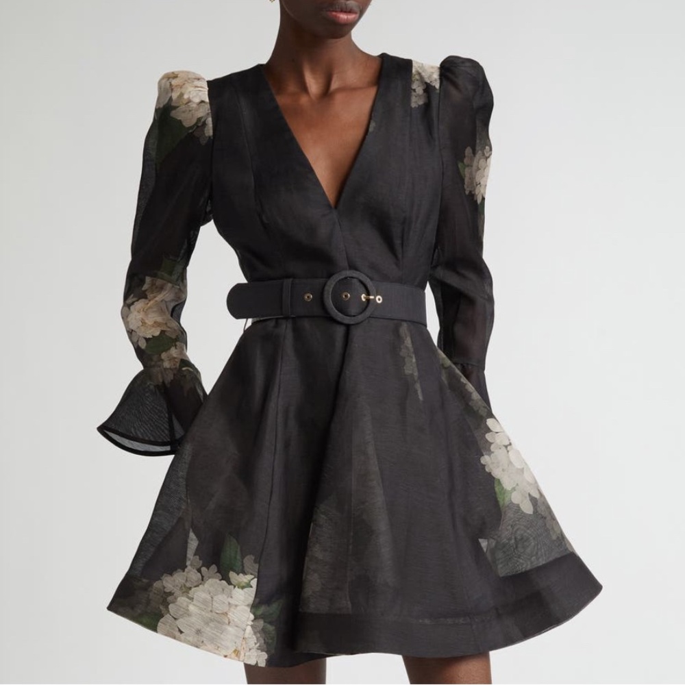 Zimmermann Black Dress with Cream Floral Accents